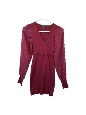 Lulus Splendid Sensation Burgundy Ribbed Balloon Sleeve Sweater Dress Mini Small